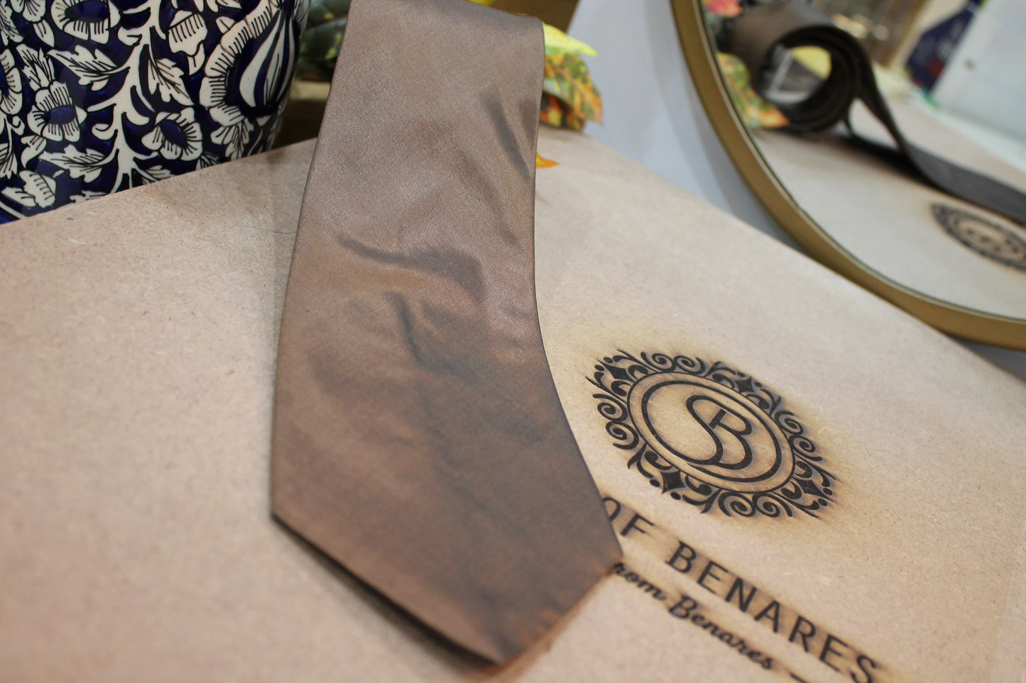 Pure Banarasi Satin Silk Neck Tie in Plain Brown by Shades Of Benares - banarasi - banarasi saree shop - banarasi saree manufacturers - banarasi saree wholesale - banaraasi sarees