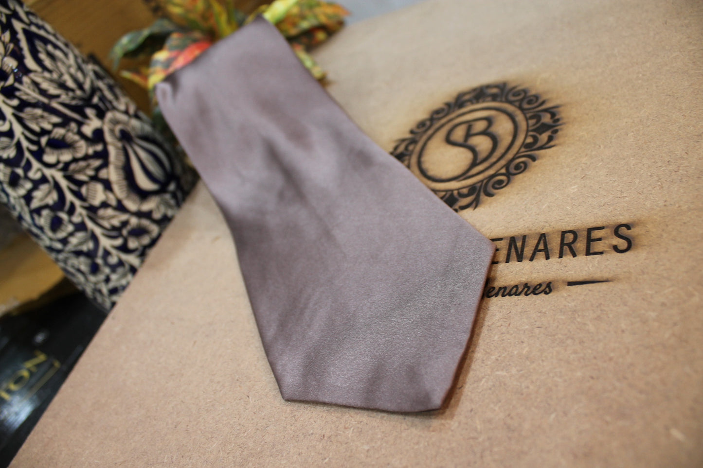 Pure Banarasi Satin Silk Neck Tie in Plain Silver by Shades Of Benares - banarasi - banarasi saree shop - banarasi saree manufacturers - banarasi saree wholesale - banaraasi sarees