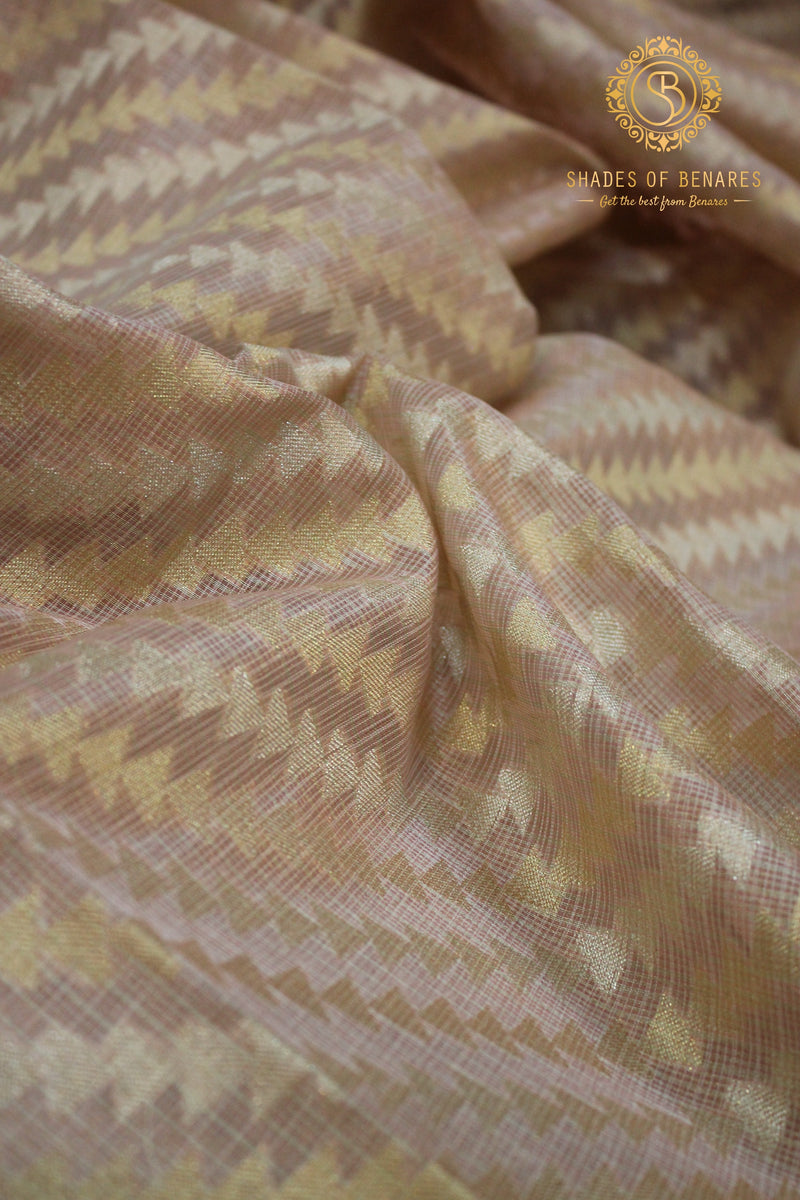 Baby pink pure tissue silk handloom Banarasi sari by Shades of Benares, exuding elegance.
