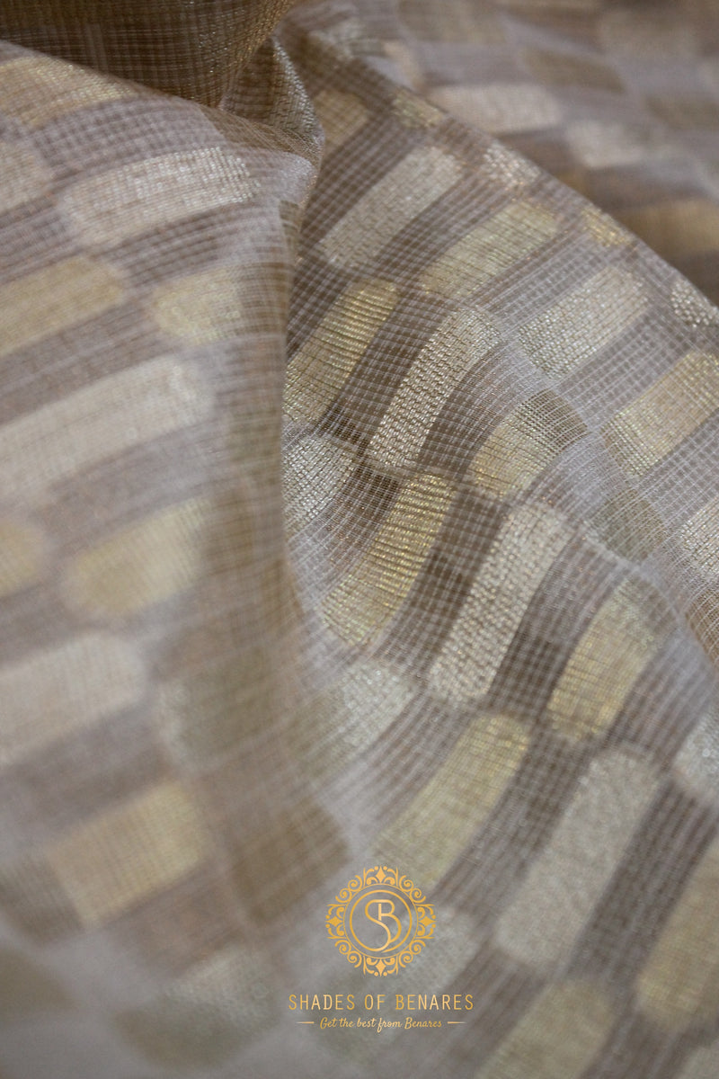 Beige Pure Tissue Silk Handloom Banarasi Sari by Shades of Benares - elegant and timeless.