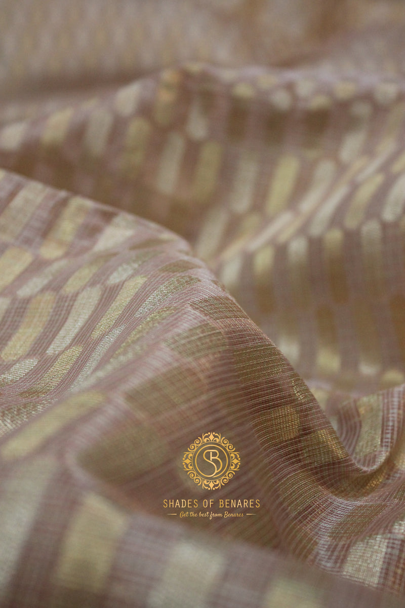 Luxurious pink pure tissue silk sari with shades of Benares, perfect for elevating your style.