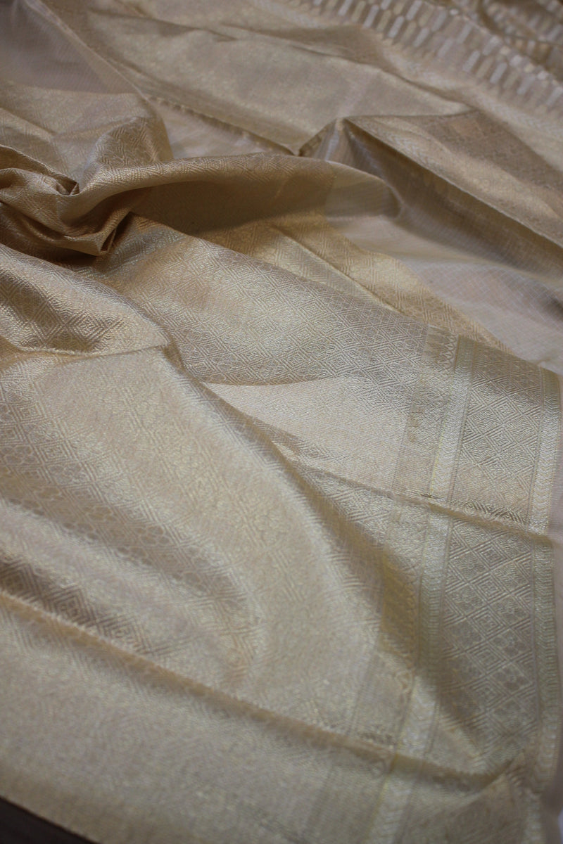 Classic Beige Pure Tissue Silk Sari: Timeless sophistication from shades of Benares.