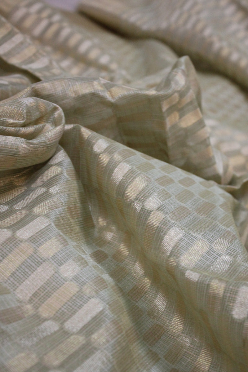 Mint Green Pure Tissue Silk Sari by shades of benares: A refreshing and elegant sari in mint green.
