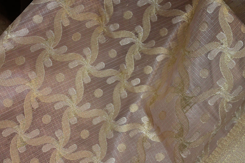 Shades of Benares' Baby Pink Tissue Silk Sari - a soft and delicate masterpiece in pure silk.