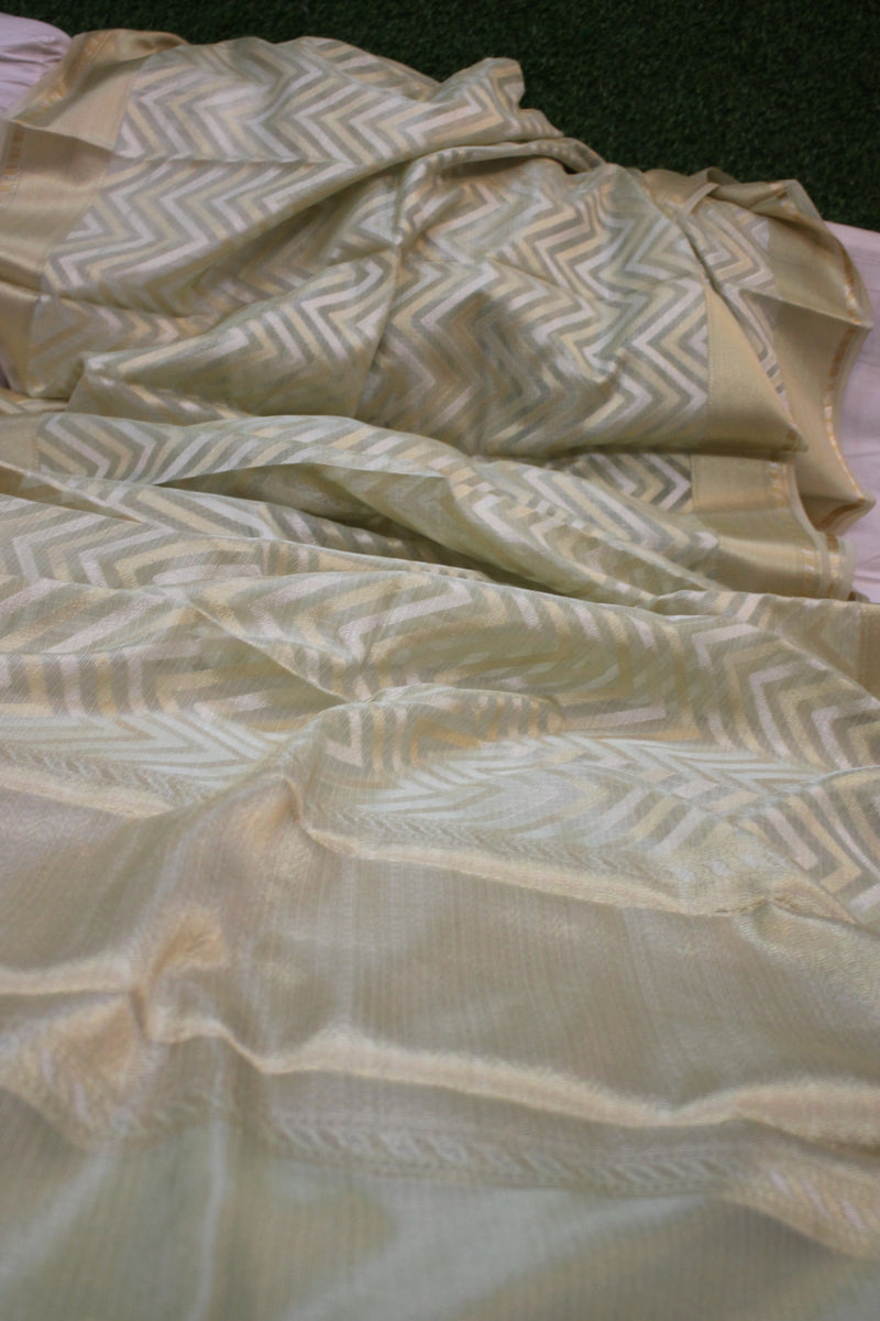 Luxurious Mint Green Banarasi Tissue Silk Saree by Shades of Benares - Perfect blend of elegance and style.
