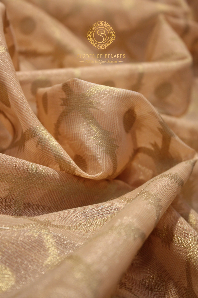 Luxurious Peach Pure Tissue Silk Saree by Shades of Benares.