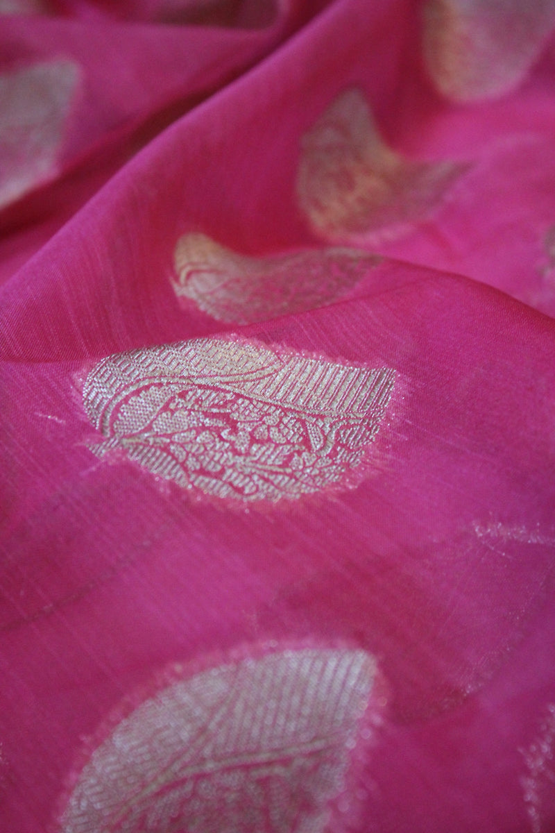 Pink Kora Organza Handloom Banarasi Saree by Shades of Benares - Exquisite traditional Indian attire in stunning pink color.