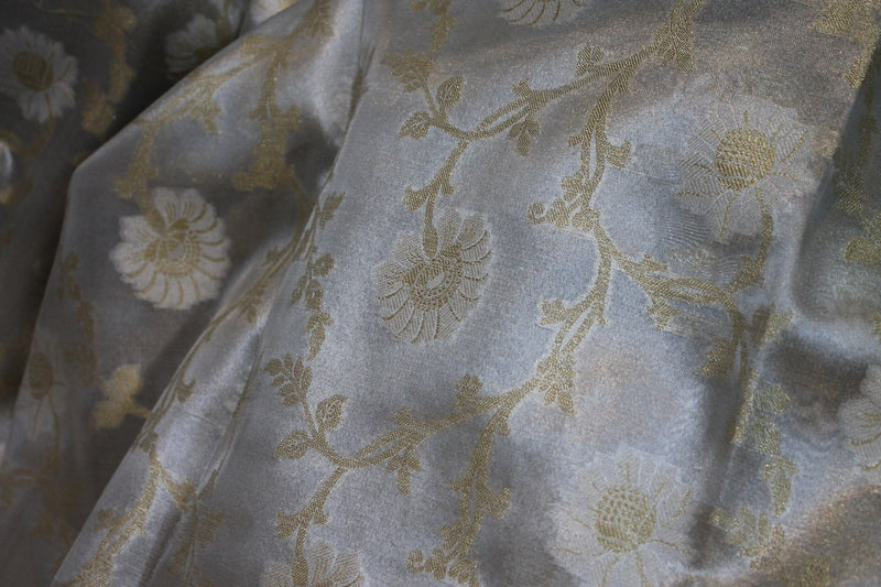 Elegant Silver Pure Tissue Silk Saree by shades of benares. Limited Edition.