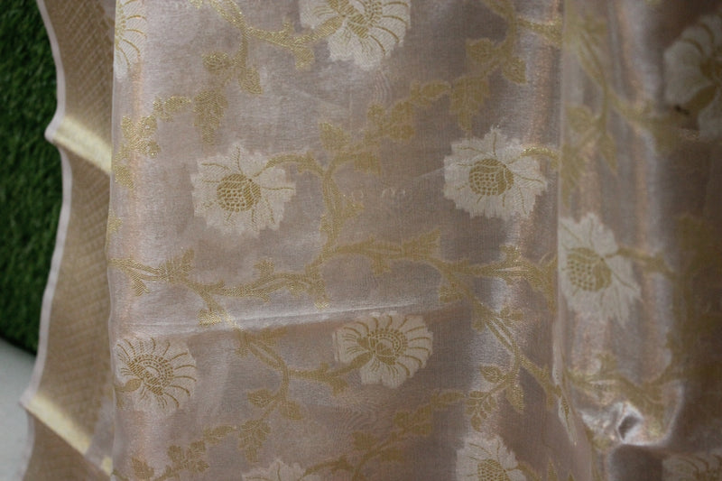 Pastel pink pure tissue silk saree by Shades of Benares, a limited edition piece exuding charm.