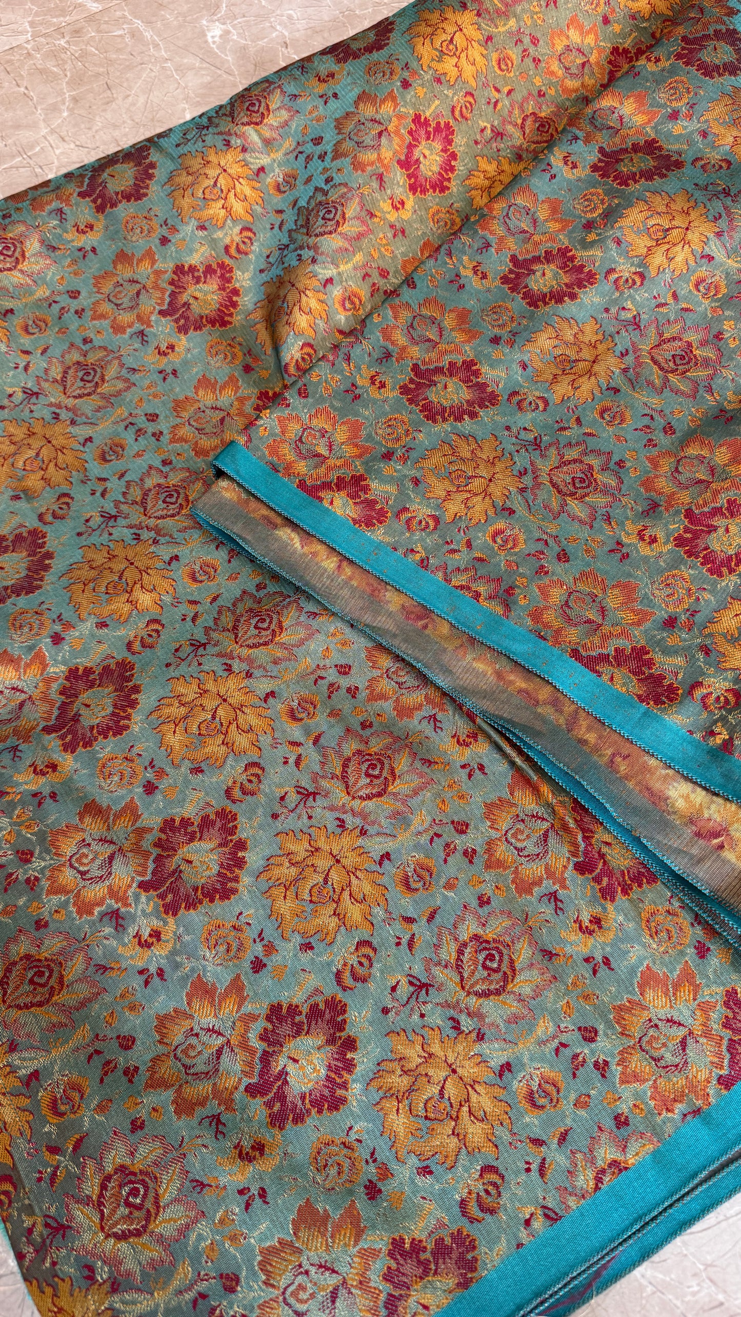 Couture Dusk Cerulean: Pure Silk Tanchui Brocade (By Meter) by Shades Of Banaras - banarasi - banarasi saree shop - banarasi saree manufacturers - banarasi saree wholesale - banaraasi sarees - banarasi sari - banarasi saris