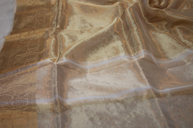 Opulent Creme Pure Tissue Silk Saree from shades of benares - Limited Edition
