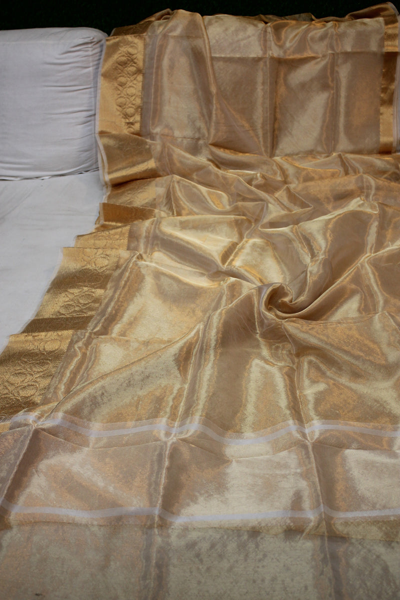  Luxurious Creme Pure Tissue Silk Saree by shades of benares - Limited Edition
