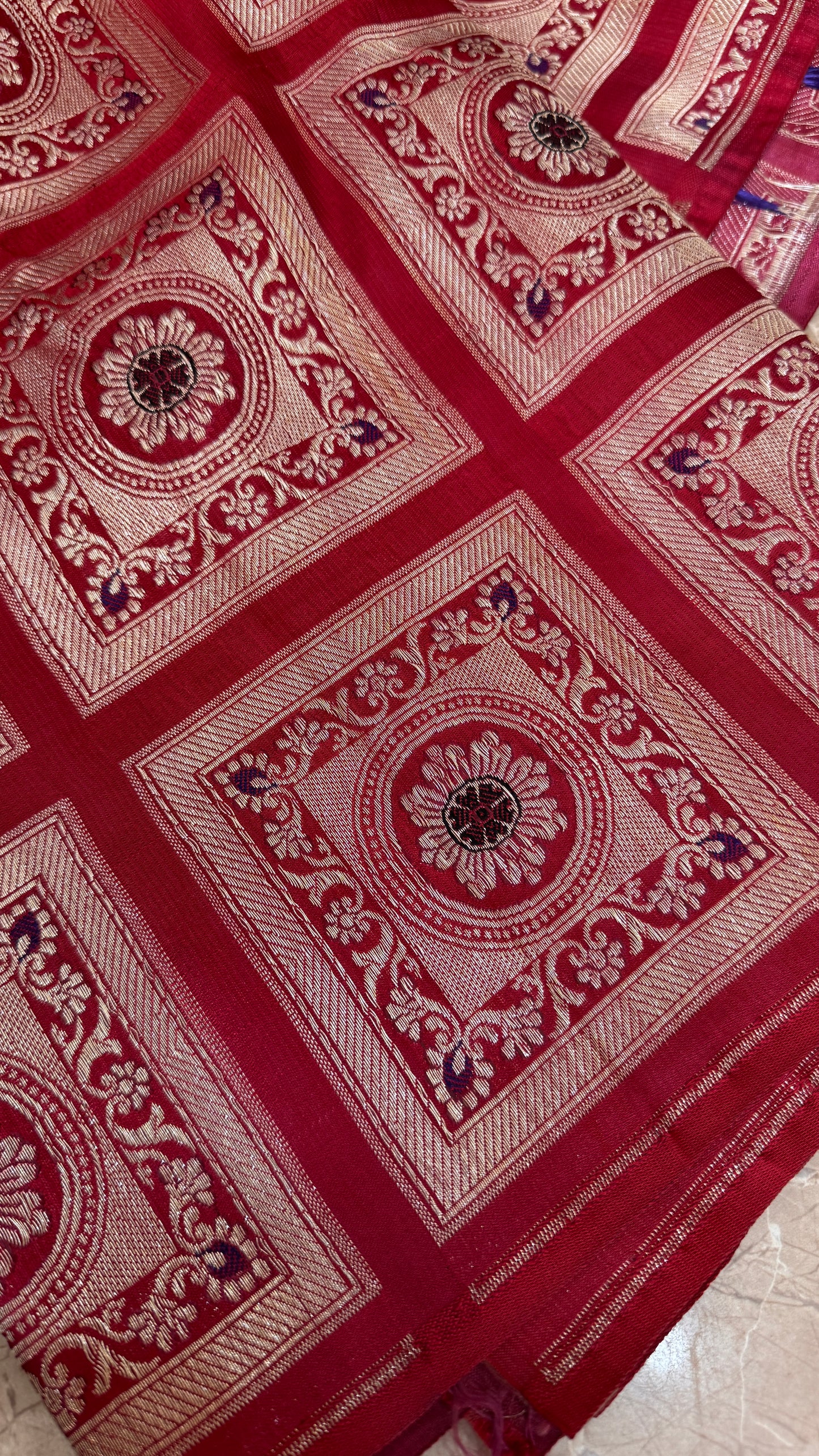 Imperial Crimson Couture: Pure Silk All-Over Zari Brocade (By Meter) by Shades Of Banaras - banarasi - banarasi saree shop - banarasi saree manufacturers - banarasi saree wholesale - banaraasi sarees - banarasi sari - banarasi saris