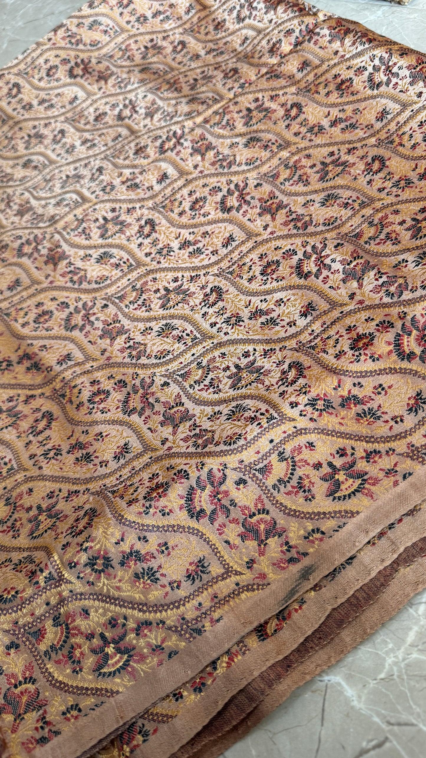 Champagne Gilded Couture: Pure Silk Tanchui Brocade (By Meter) by Shades Of Banaras - banarasi - banarasi saree shop - banarasi saree manufacturers - banarasi saree wholesale - banaraasi sarees - banarasi sari - banarasi saris