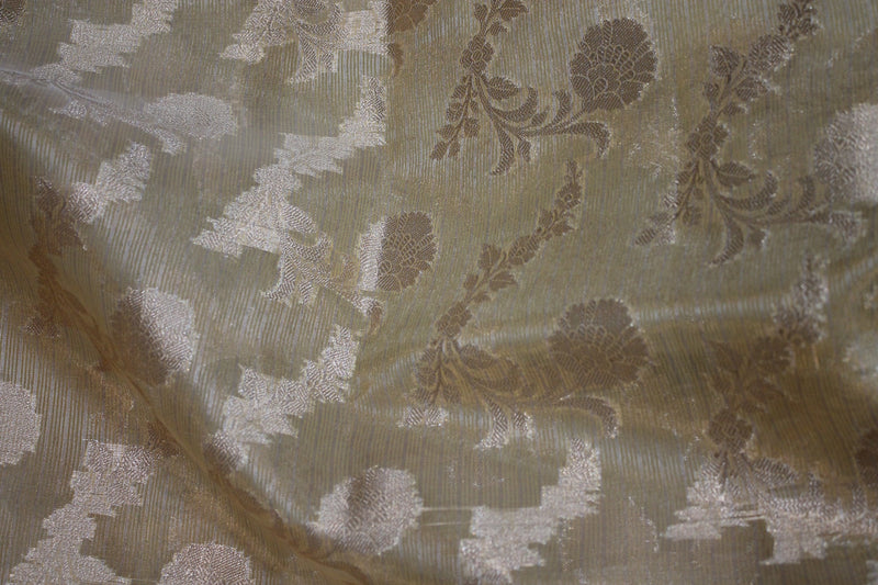 Elegant Crème Pure Tissue Silk Banarasi Saree with Gold Jaal Design by Shades of Benares.