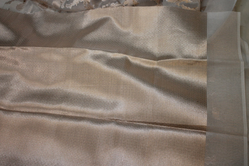 Off-white Pure Tissue Silk Banarasi Saree with gold Jaal design by Shades of Benares.
