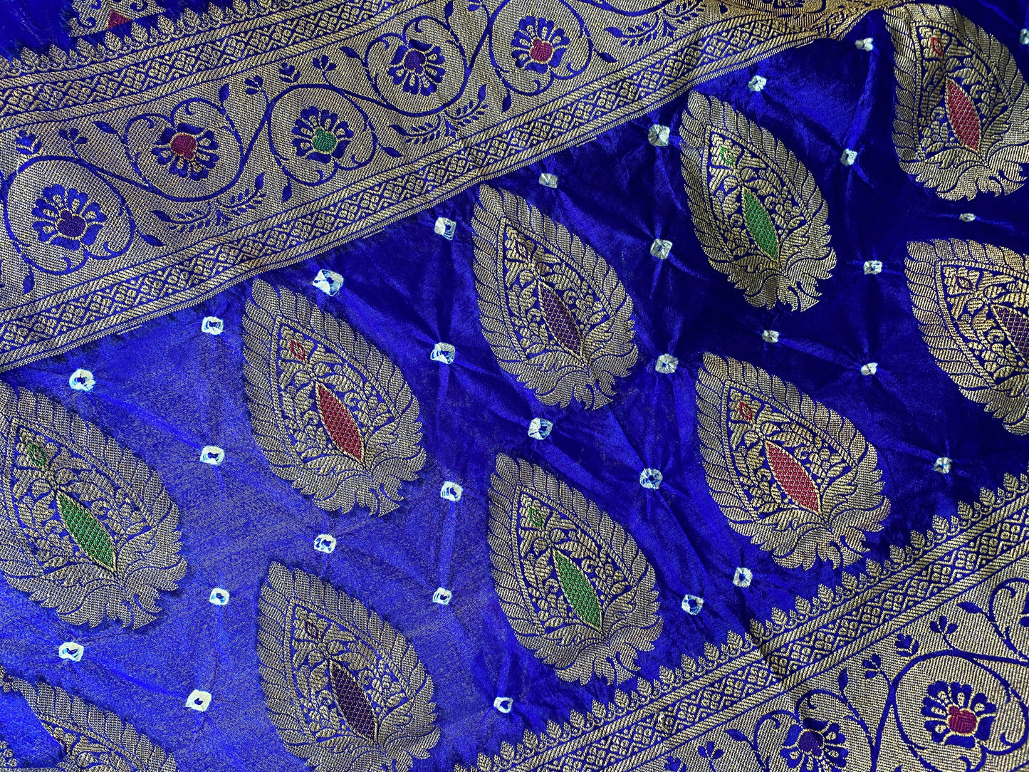 Royal Blue Chiffon Banarasi Bandhani Saree with Minakari Work by Shades Of Banaras - banarasi - banarasi saree shop - banarasi saree manufacturers - banarasi saree wholesale - banaraasi sarees