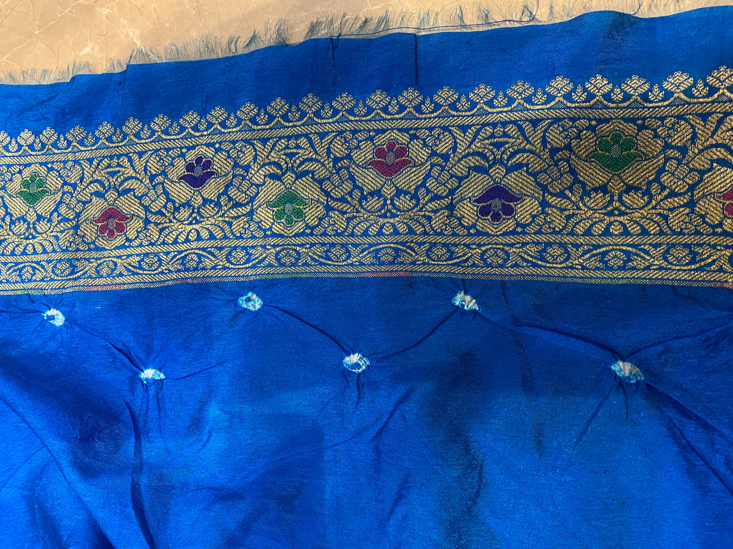 Sea & Dark Blue Chiffon Banarasi Bandhani Saree with Minakari by Shades Of Banaras - banarasi - banarasi saree shop - banarasi saree manufacturers - banarasi saree wholesale - banaraasi sarees