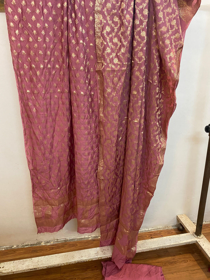 Baby Pink Handwoven Cotton Silk 3 pcs Dress Material - Shades Of Benares
