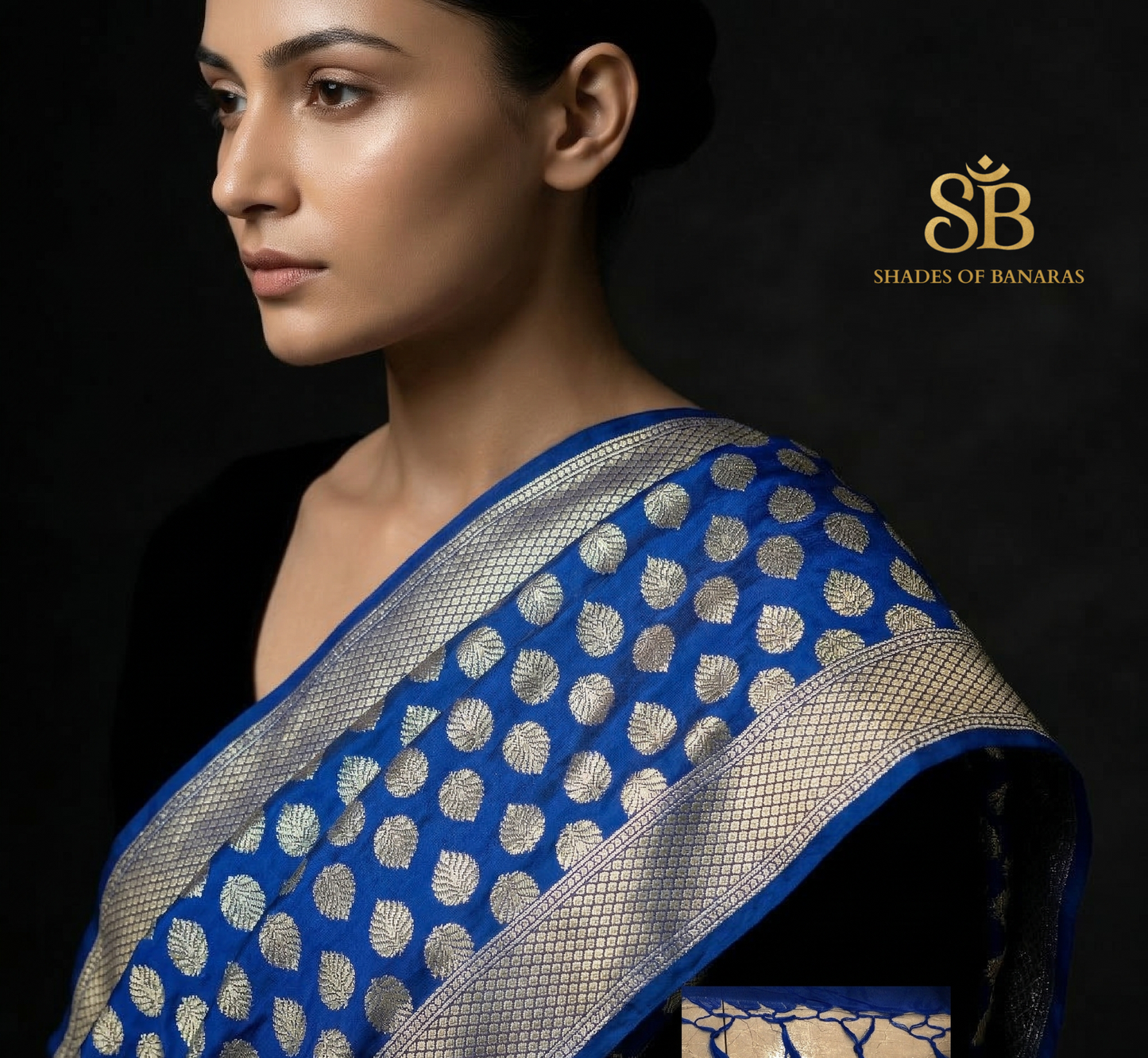 Blue Katan Soft Silk Banarasi Dupatta – Matt Gold Buti Luxe