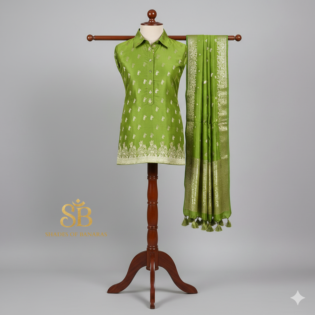 Emerald Aura — Handwoven Banarasi Silk Suit Set (2 pcs)
