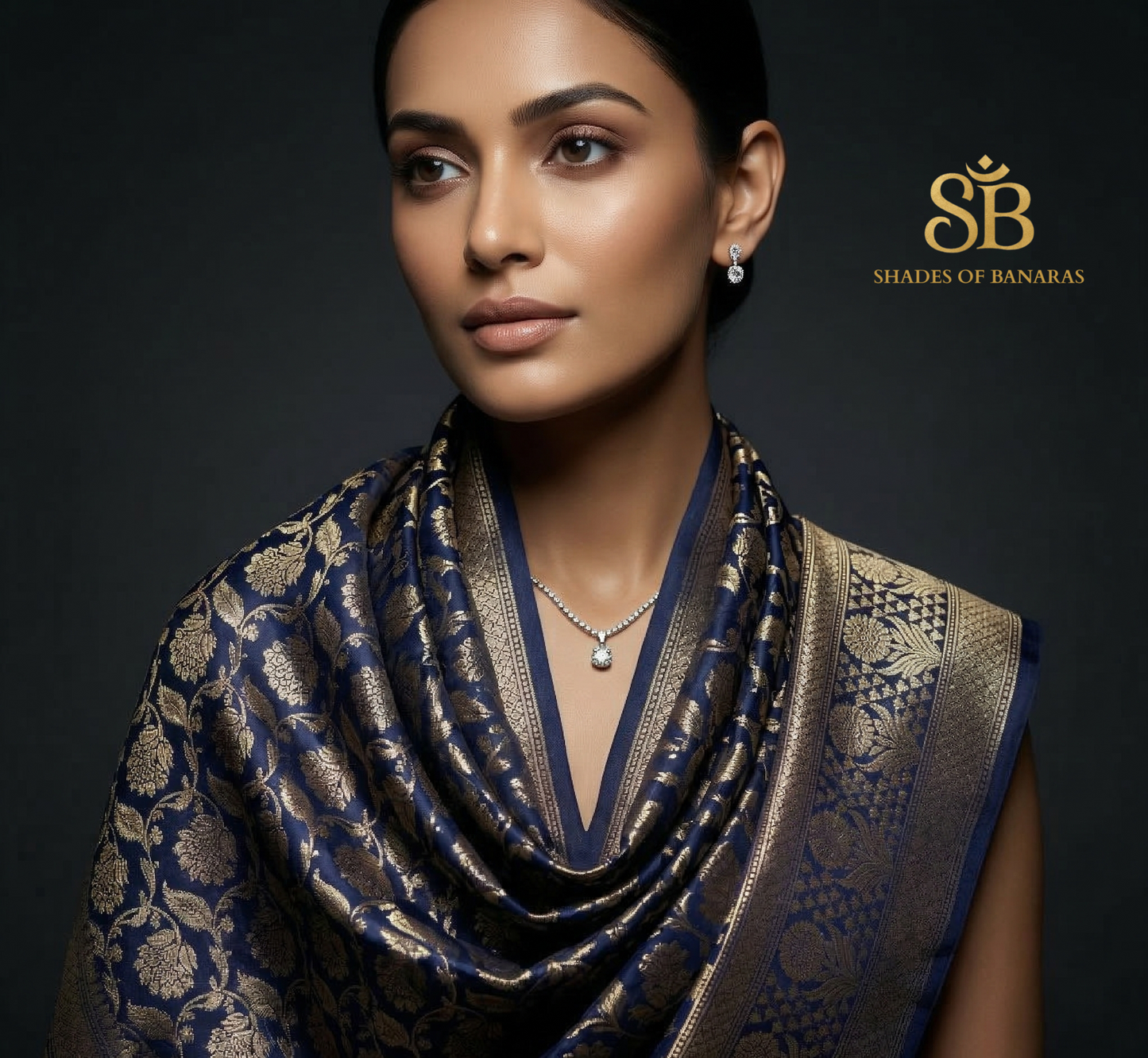 Midnight Azure: Handwoven Pure Cotton Silk Banarasi Luxe Dupatta by Shades Of Banaras - banarasi - banarasi saree shop - banarasi saree manufacturers - banarasi saree wholesale - banaraasi sarees - banarasi sari - banarasi saris - silk saree - silk sari - wedding saree - wedding sari - designer sari - wedding collection - gifting