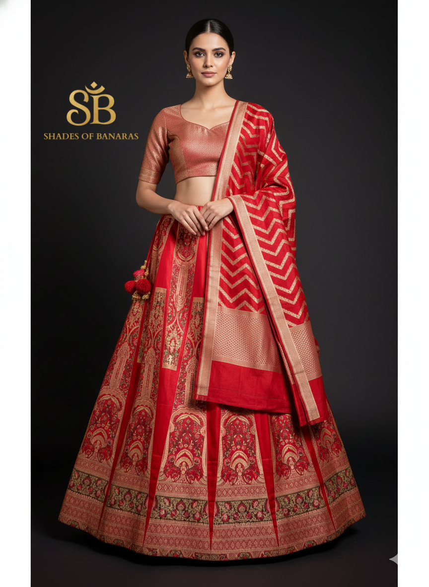 Crimson Noor Luxe Couture Banarasi Lehenga — Minakari Royal Bridal Edit by Shades Of Banaras - banarasi - banarasi saree shop - banarasi saree manufacturers - banarasi saree wholesale - banaraasi sarees