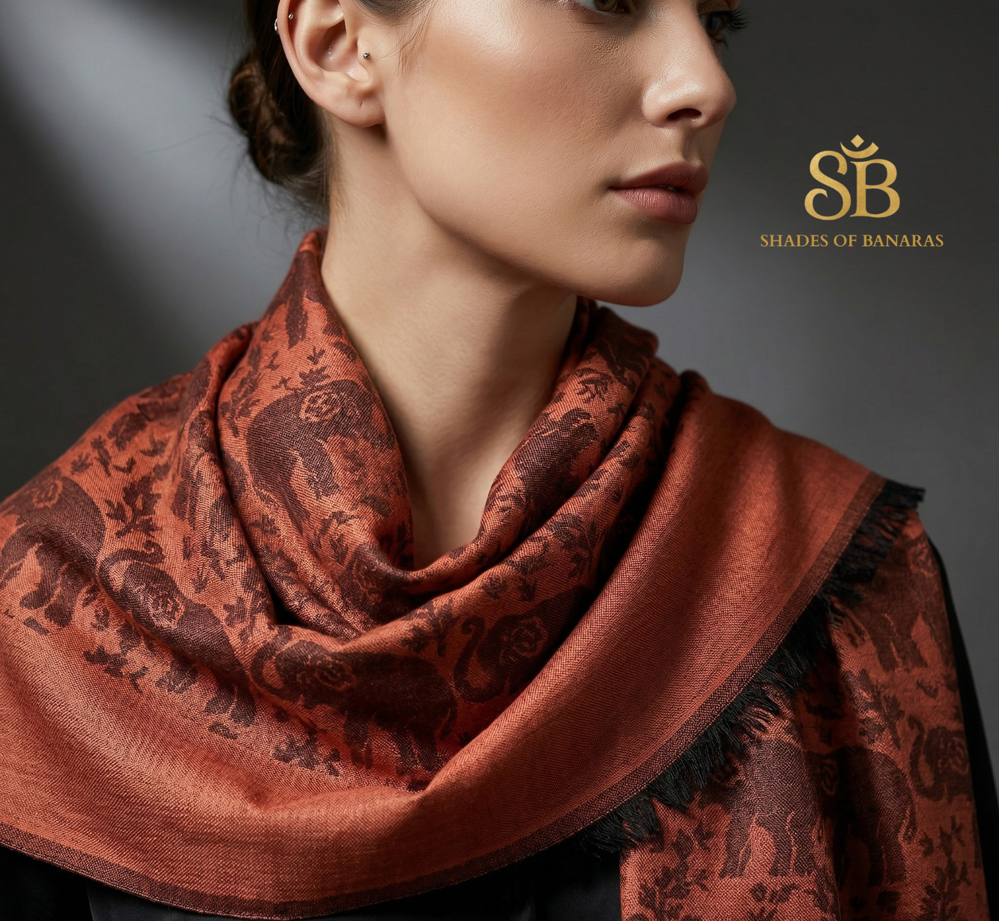 Antique Mahogany: Pure Pashmina Handwoven Luxe Scarf