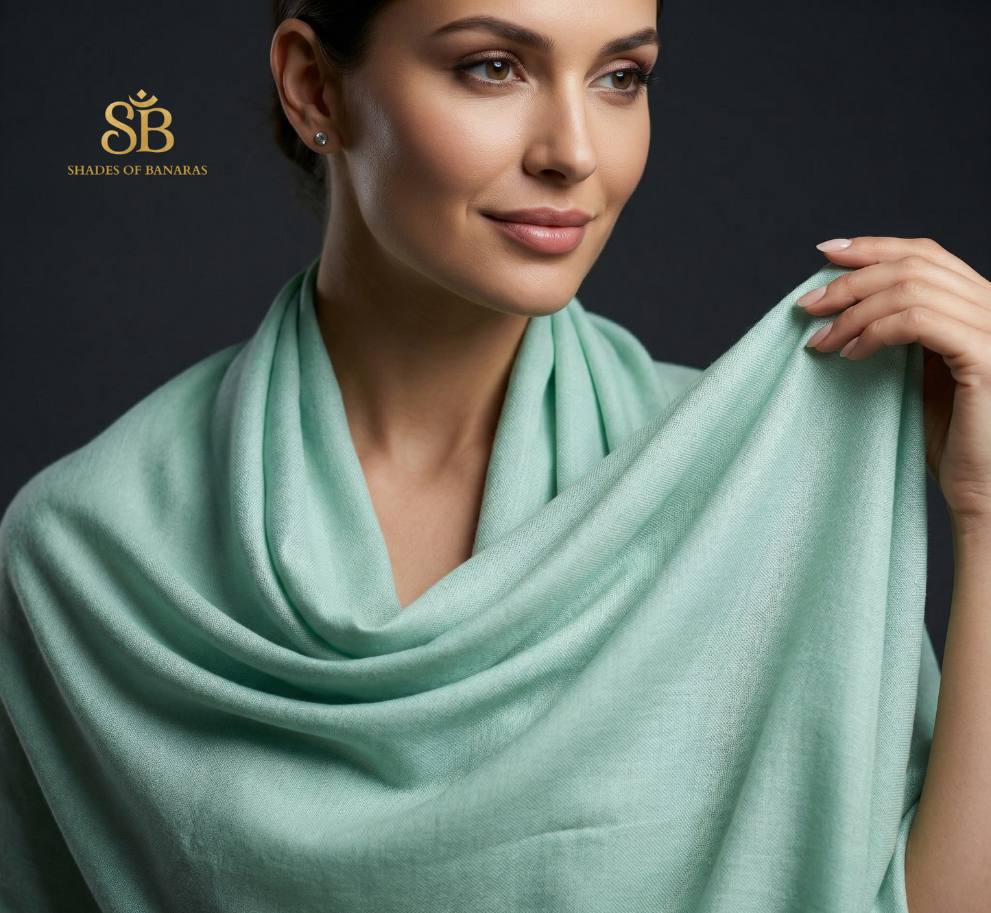 Sea Foam Serenity: Pure Pashmina Handwoven Plain Luxe Scarf by Shades Of Banaras - banarasi - banarasi saree shop - banarasi saree manufacturers - banarasi saree wholesale - banaraasi sarees - banarasi sari - banarasi saris - silk saree - silk sari - wedding saree - wedding sari - designer sari - wedding collection - gifting
