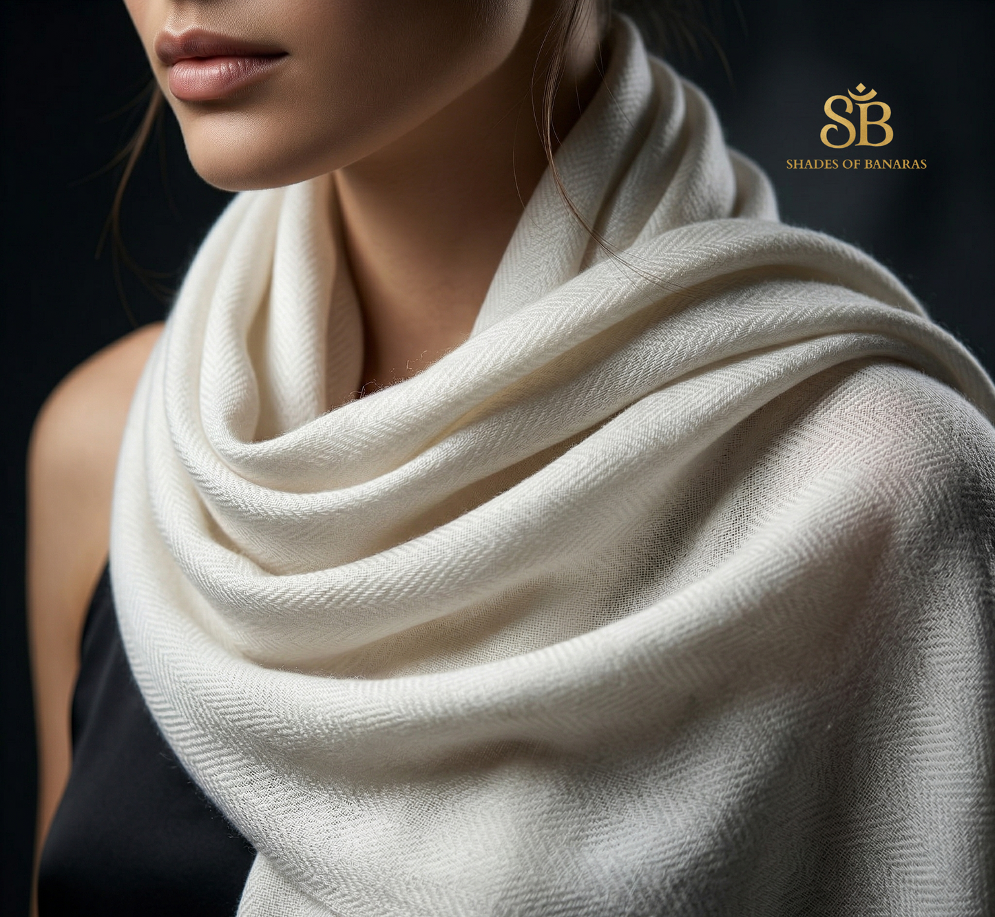 Ethereal Pearl: Pure Pashmina Handwoven Plain Luxe Scarf