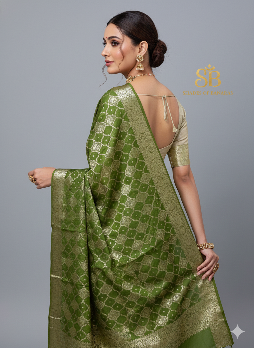 Green Katan Soft Silk Banarasi Dupatta – All Over Jaal Weave by Shades Of Banaras - banarasi - banarasi saree shop - banarasi saree manufacturers - banarasi saree wholesale - banaraasi sarees