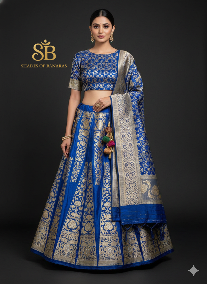 Azure Jaal Luxe Couture Banarasi Lehenga — Royal Handloom Heirloom by Shades Of Banaras - banarasi - banarasi saree shop - banarasi saree manufacturers - banarasi saree wholesale - banaraasi sarees