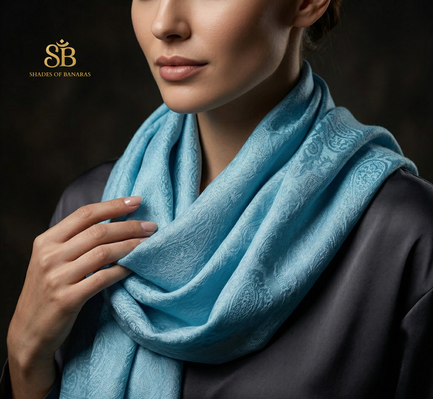 Celestial Azure: Pure Pashmina Handwoven Luxe Scarf