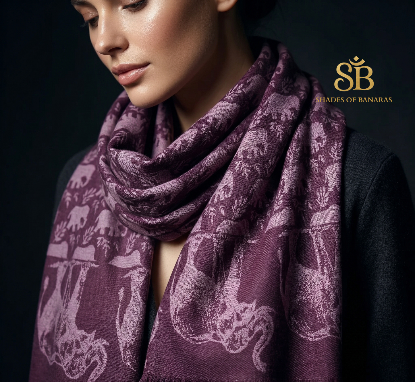 Imperial Amethyst: Pure Pashmina Handwoven Luxe Scarf