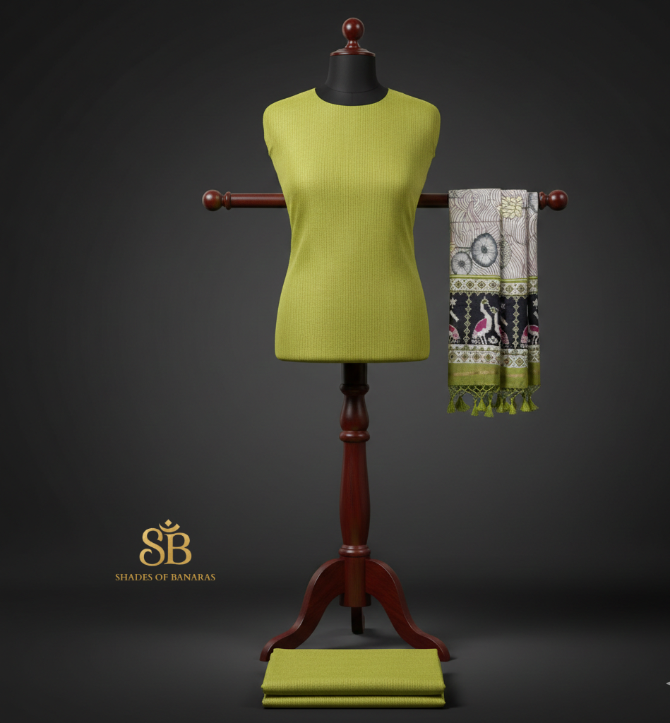 Emerald Verdure Handloom Banarasi Cotton Striped 3-Piece Suit Set