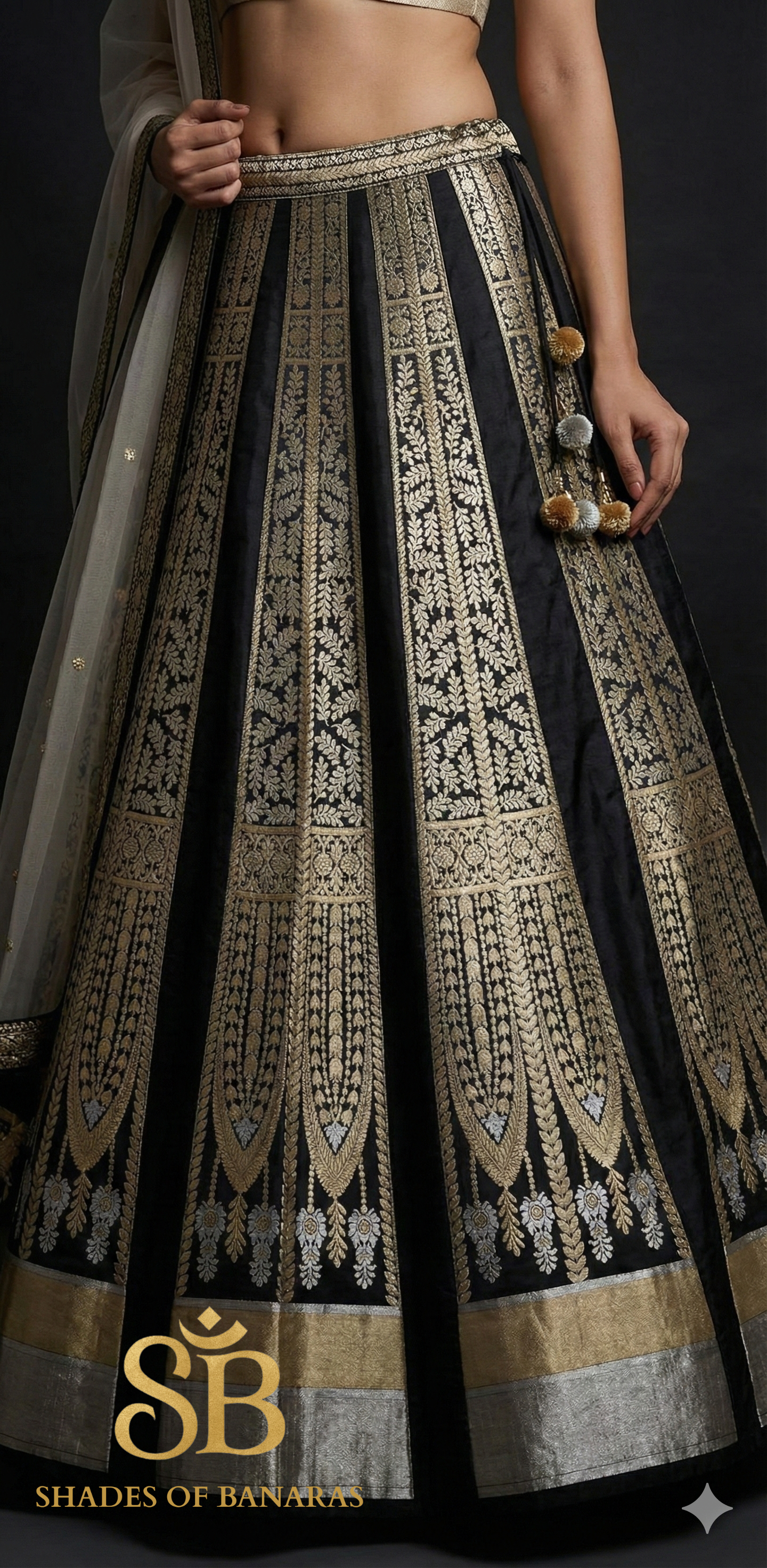 Noir Sona-Rupa Luxe Couture Banarasi Lehenga — Midnight Royal Heirloom by Shades Of Banaras - banarasi - banarasi saree shop - banarasi saree manufacturers - banarasi saree wholesale - banaraasi sarees