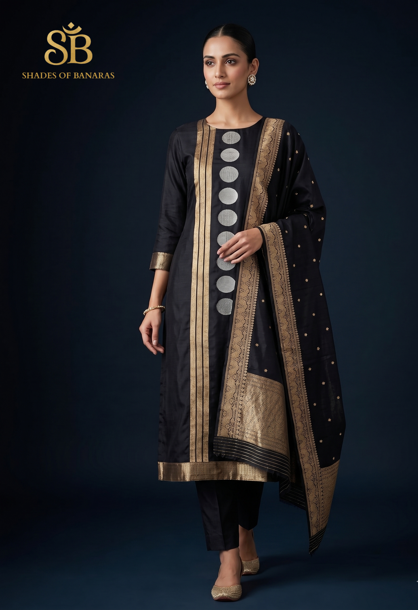 Midnight Noir Banarasi Kadhua Luxe Silk Suit