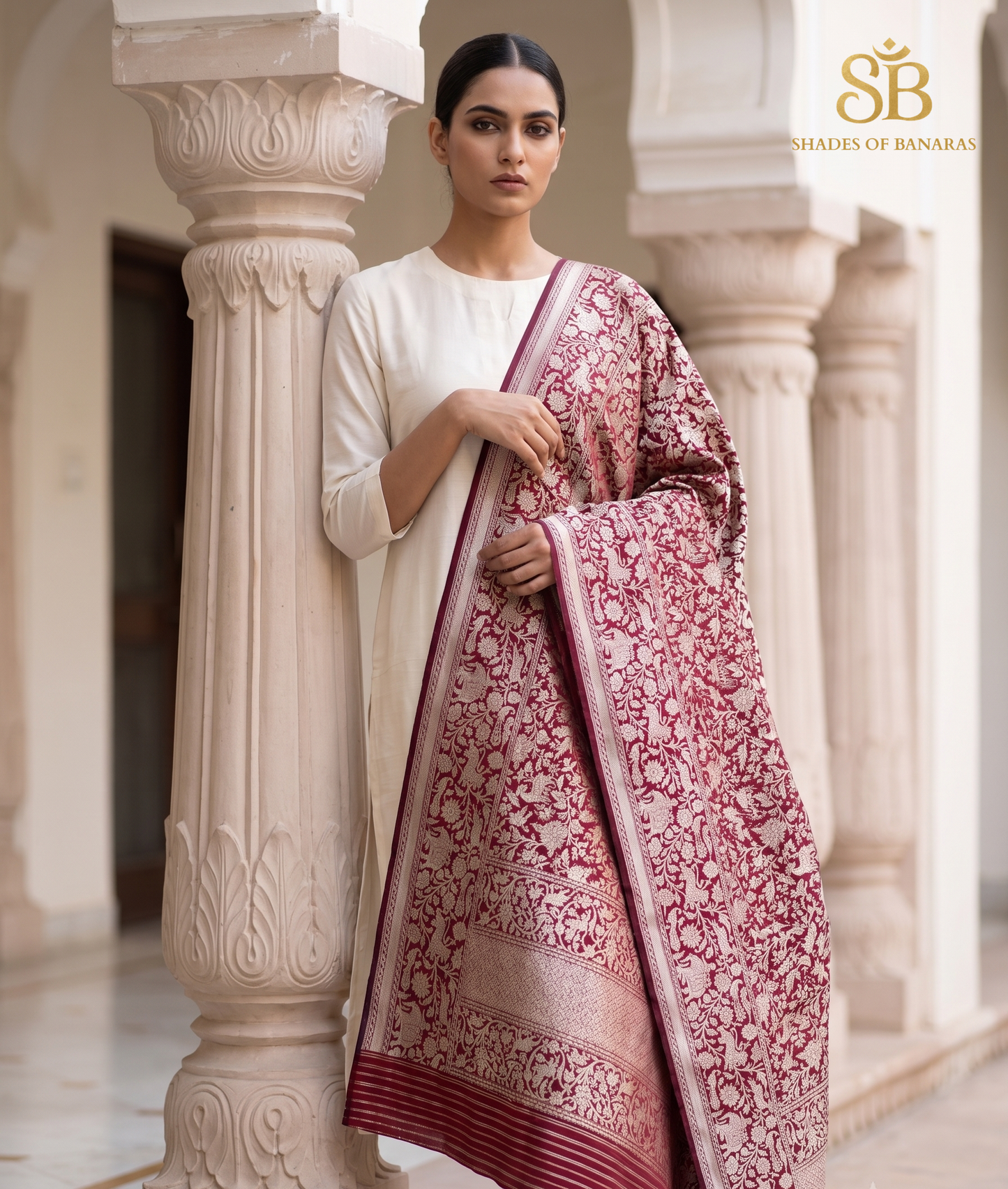 Rosso Regale Pekhwa Couture Pure Silk Banarasi Dupatta