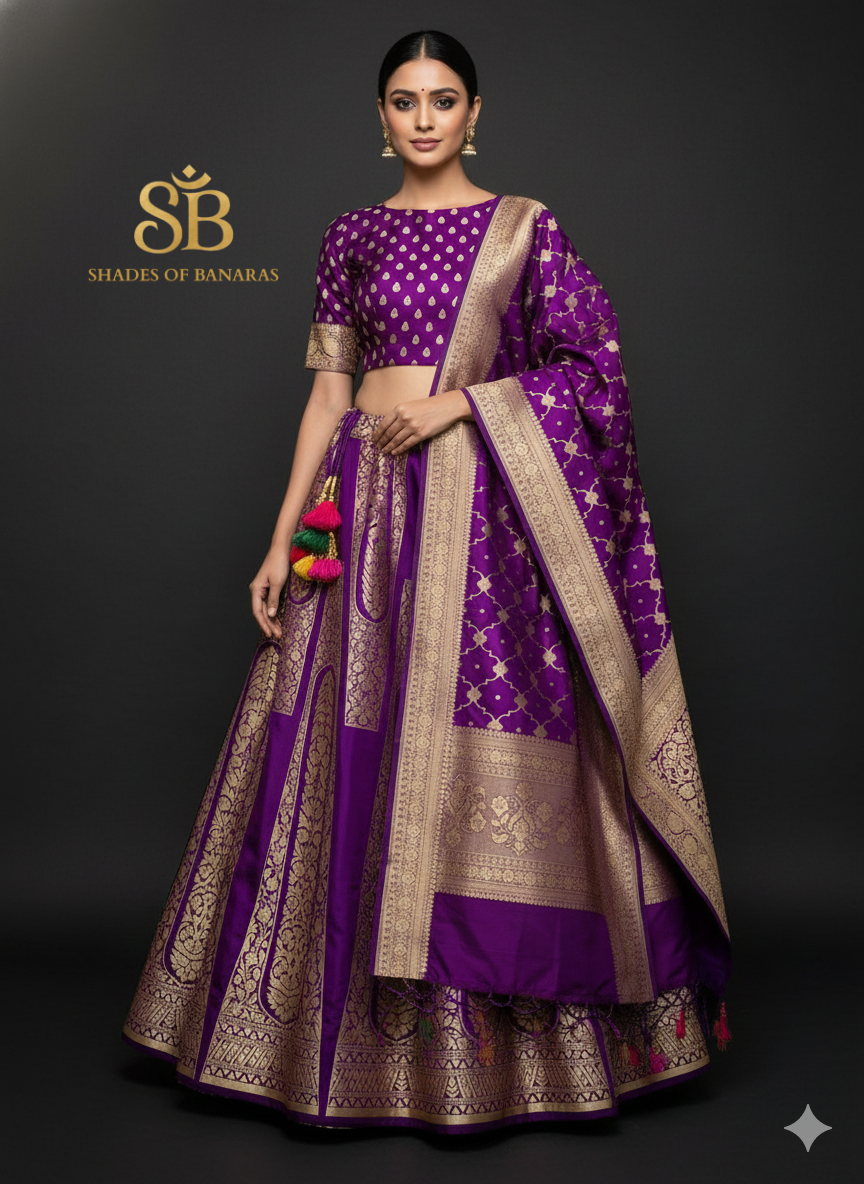 Amethyst Jaal Luxe Couture Banarasi Lehenga — Imperial Purple Heirloom by Shades Of Banaras - banarasi - banarasi saree shop - banarasi saree manufacturers - banarasi saree wholesale - banaraasi sarees