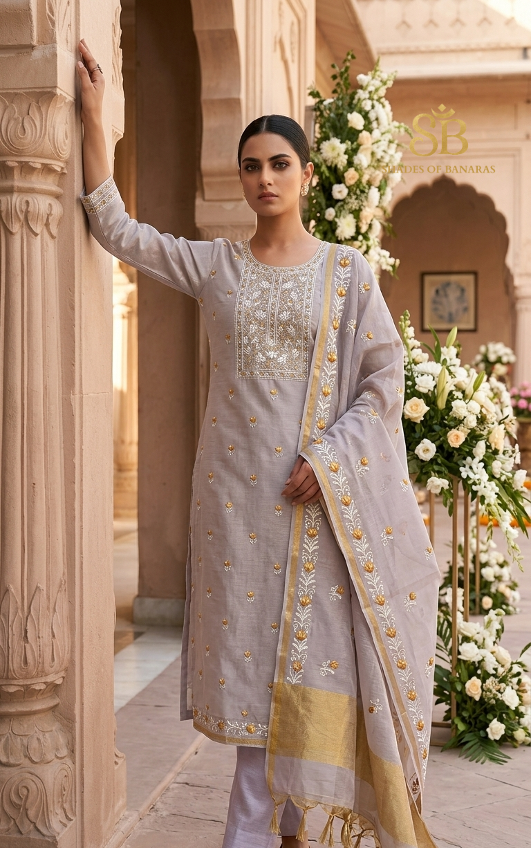 Lavanda Sogno Luxe Pure Banarasi Tissue Silk Suit Set