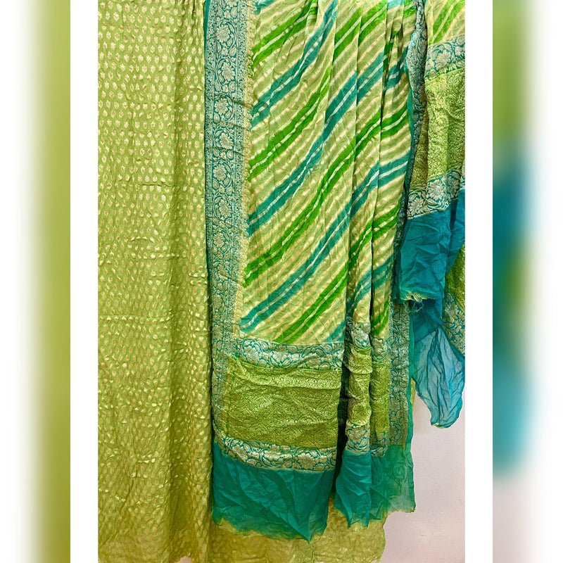 Enchanting Green 3 pcs Khaddi Georgette Banarasi Dress Material - Shades Of Benares