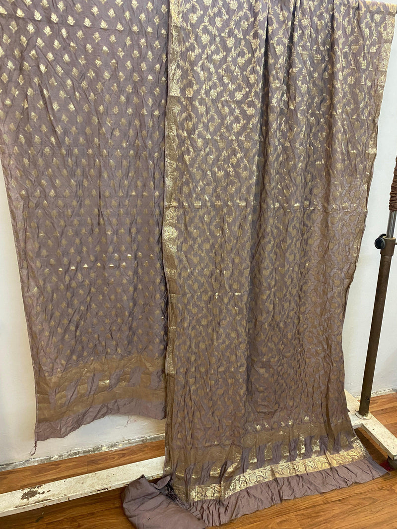 English Purple Handwoven Cotton Silk 3 pcs Dress Material - Shades Of Benares