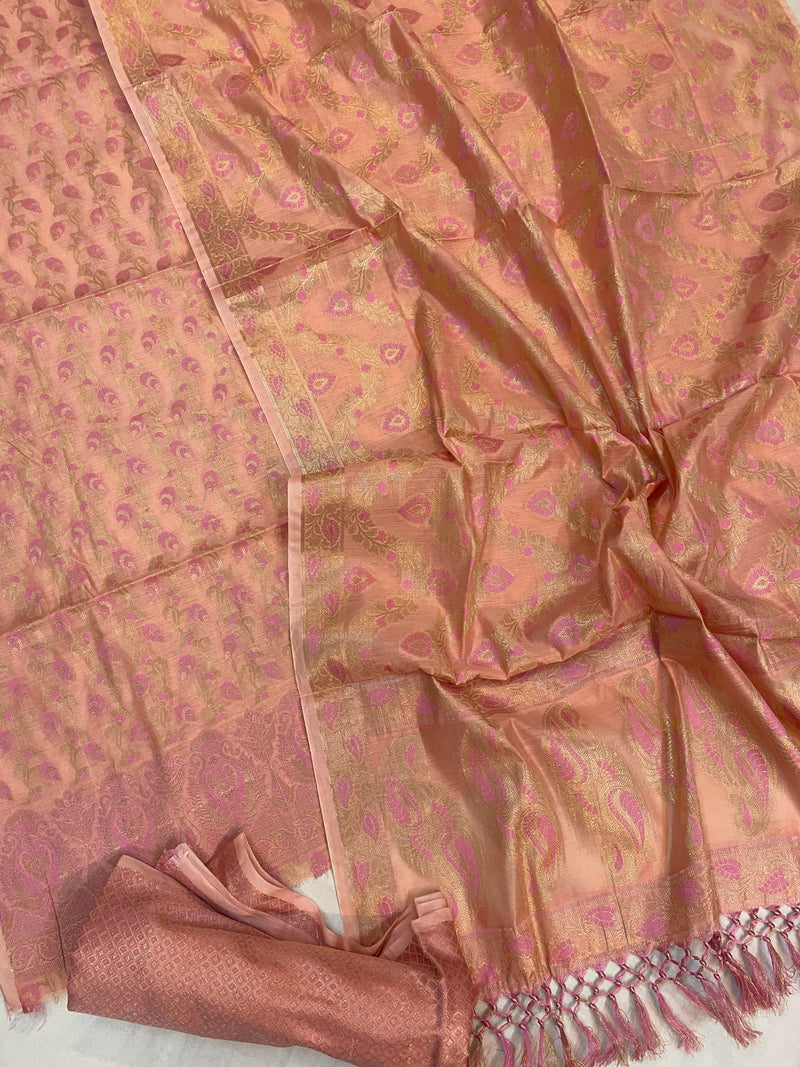 Handwoven Green Cotton Silk 3 pcs Dress Material - Shades Of Benares