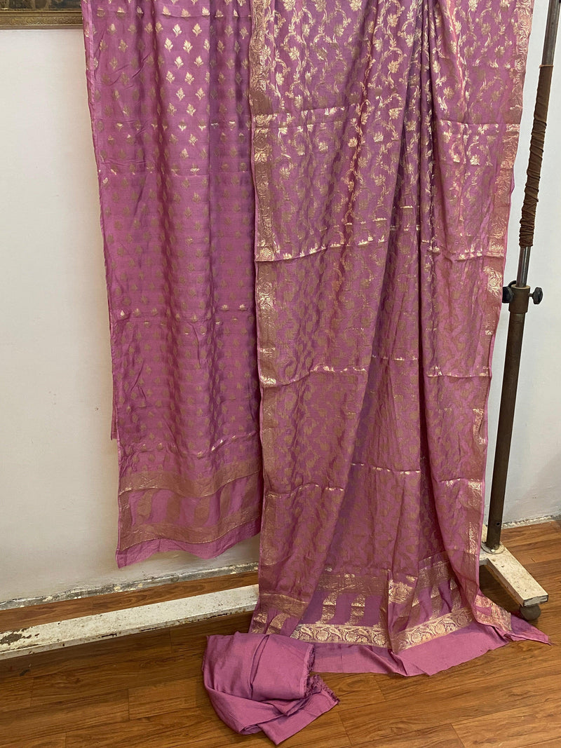 Lavender Handwoven Cotton Silk 3 pcs Dress Material - Shades Of Benares