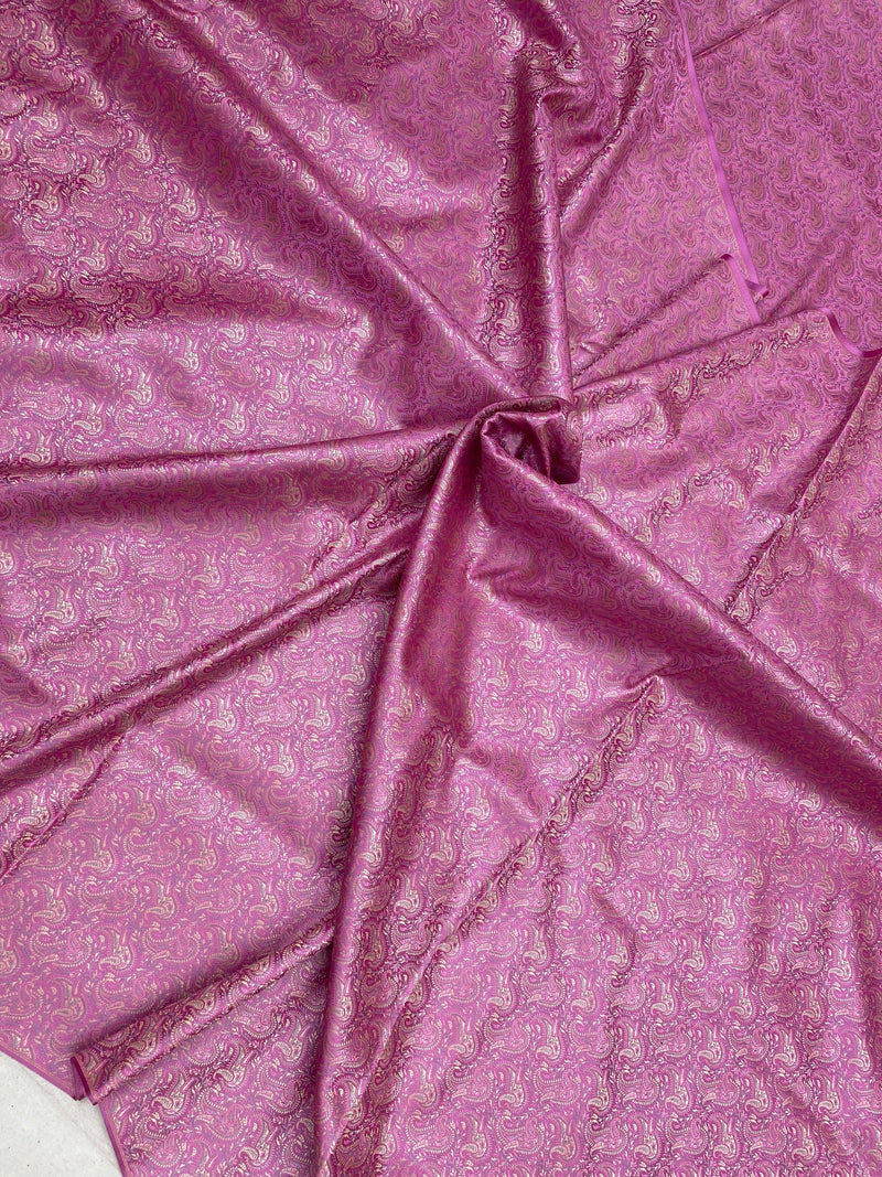 Pink Handloom Pure Katan Silk Brocade Banarasi Fabric - Shades Of Benares