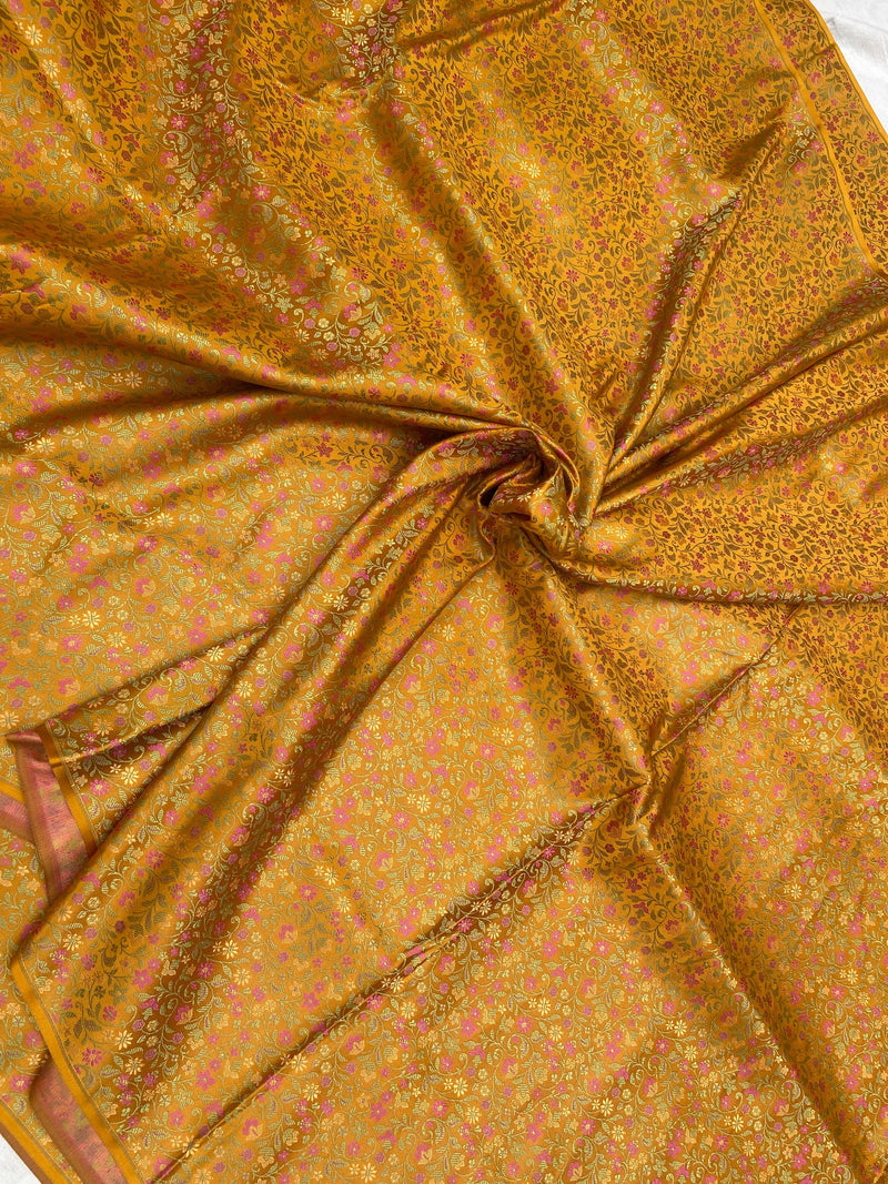 Yellow Handloom Pure Katan Silk Brocade Banarasi Fabric - Shades Of Benares