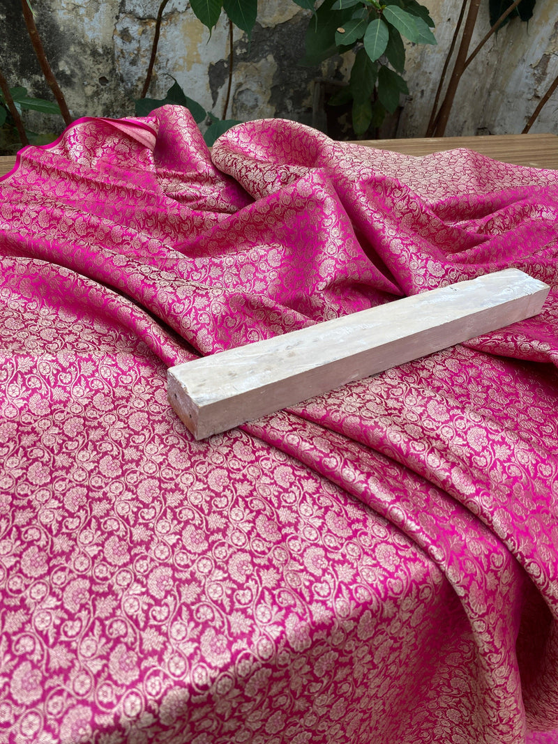 Pink Handloom Pure Katan Silk Brocade Banarasi Fabric - Shades Of Benares