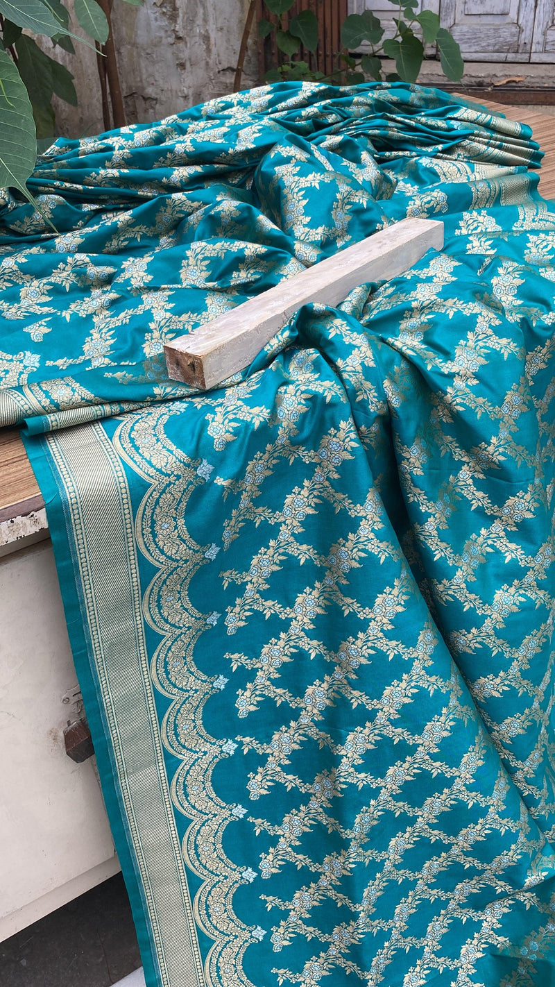 Aquamarine Handwoven Banarasi Katan Silk Sari - Shades Of Benares