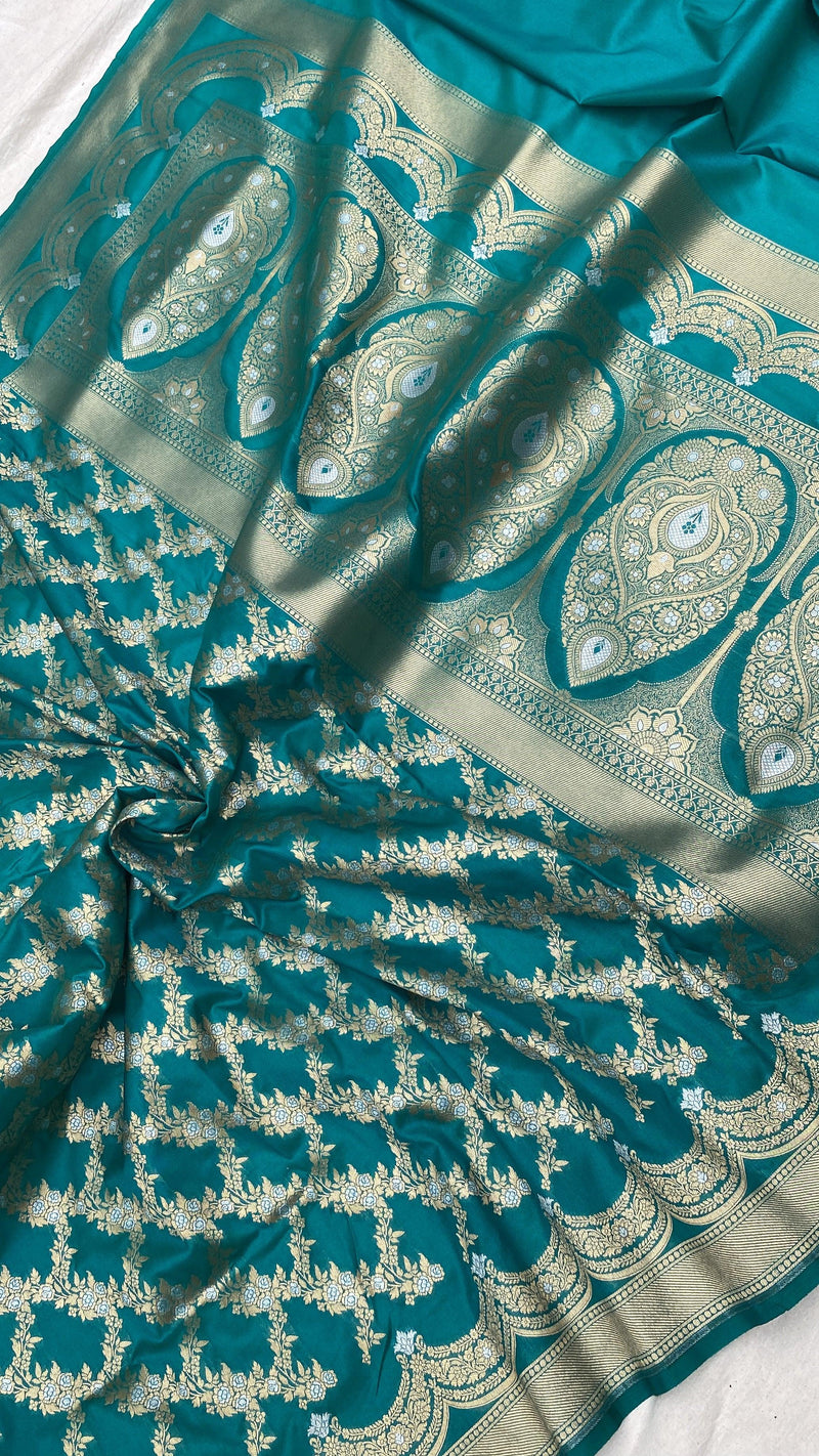 Aquamarine Handwoven Banarasi Katan Silk Sari - Shades Of Benares