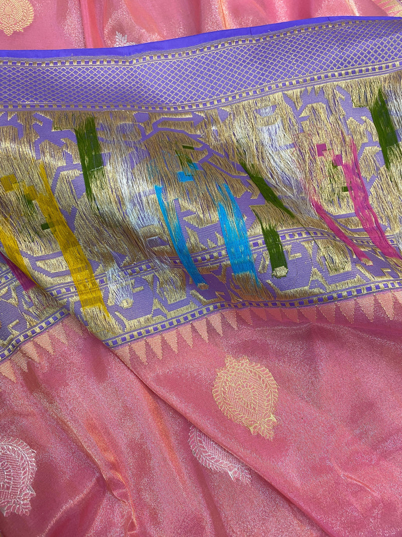 Baby Pink Pure Banarasi Katan Tissue Silk Handloom Saree - Shades Of Benares